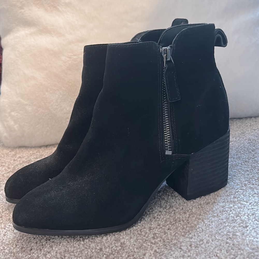Waterproof Black Suede Wedge Heel Ankle Boots